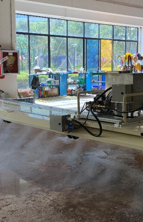 Floor disinfection device in testing